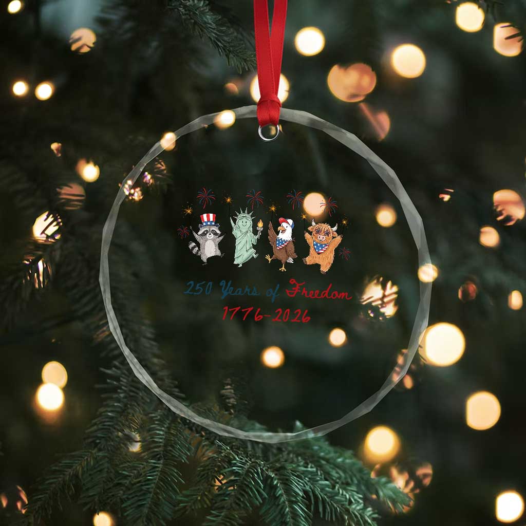 250 Years Of Freedom Crystal Glass Ornament Patriotic Doodle America Raccoon Goose Highland Cow 4th of July