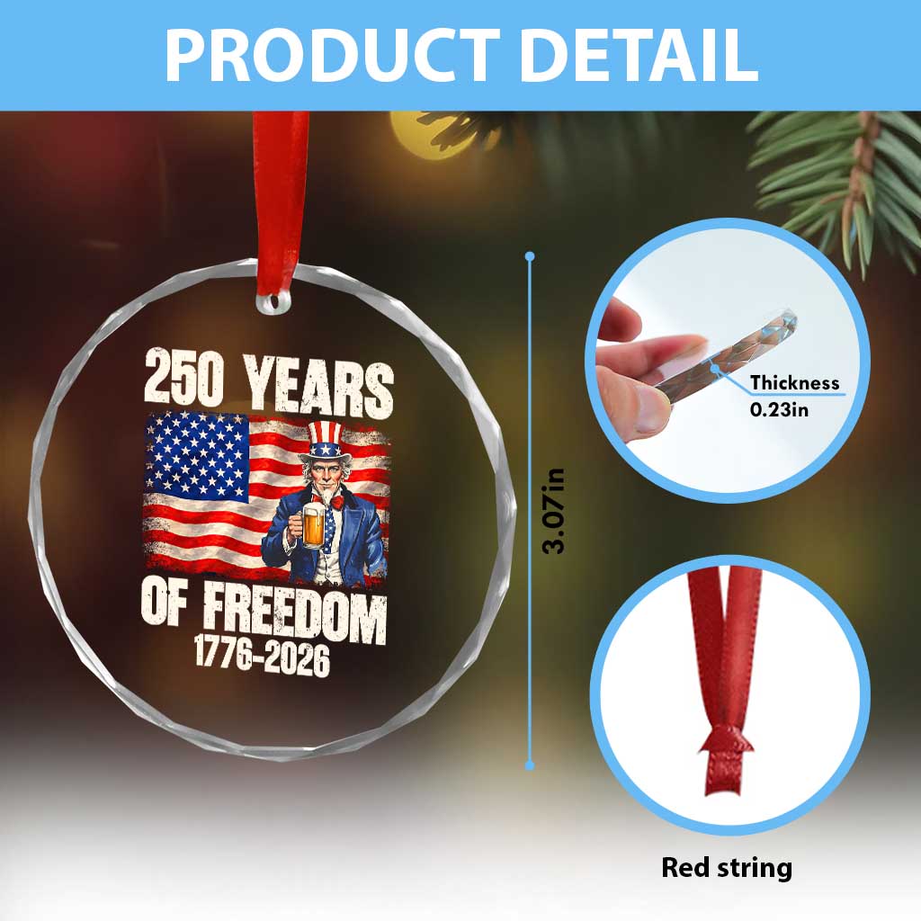 250 Years Of Freedom Crystal Glass Ornament Patriotic Uncle Sam