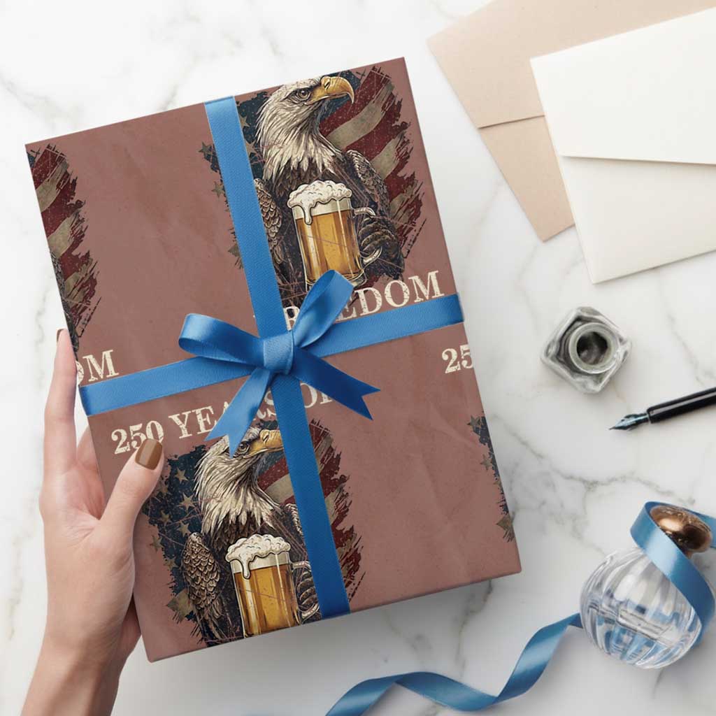 250 Years Of Freedom Wrapping Paper Roll Bald Eagle Drinking Beer American Flag