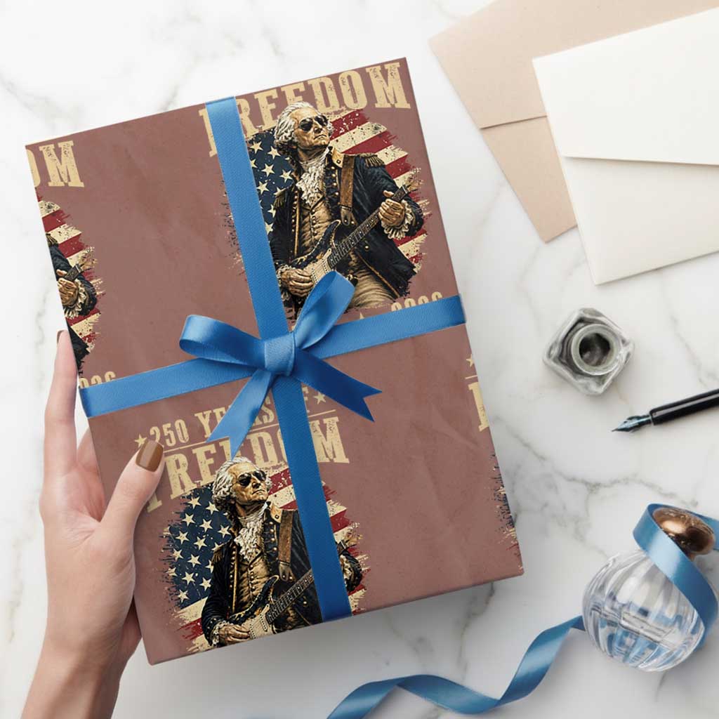 250 Years of Freedom George Washington Rock Star Wrapping Paper Roll Funny Electric Guitar Player Vintage American Flag 1776 to 2026 Semiquincentennial