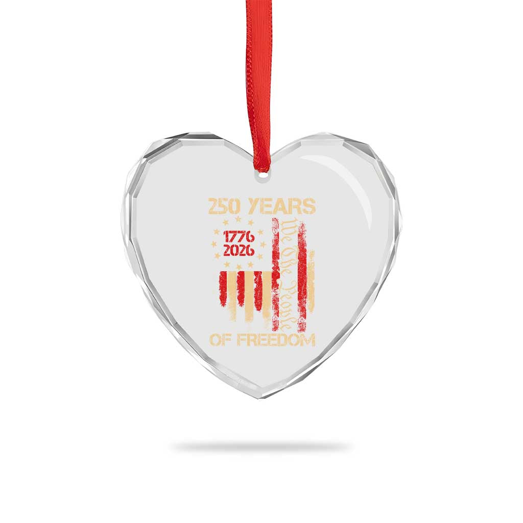 250 Years Of Freedom Heart Crystal Glass Ornament 250th America Anniversary Independence Day