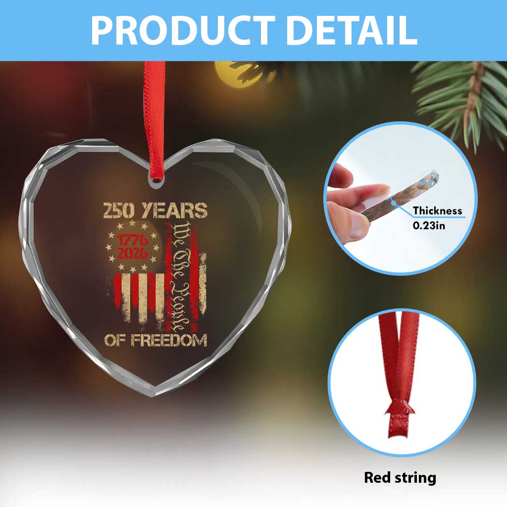 250 Years Of Freedom Heart Crystal Glass Ornament 250th America Anniversary Independence Day