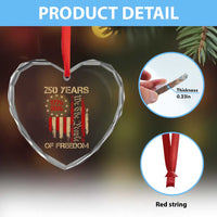 250 Years Of Freedom Heart Crystal Glass Ornament 250th America Anniversary Independence Day