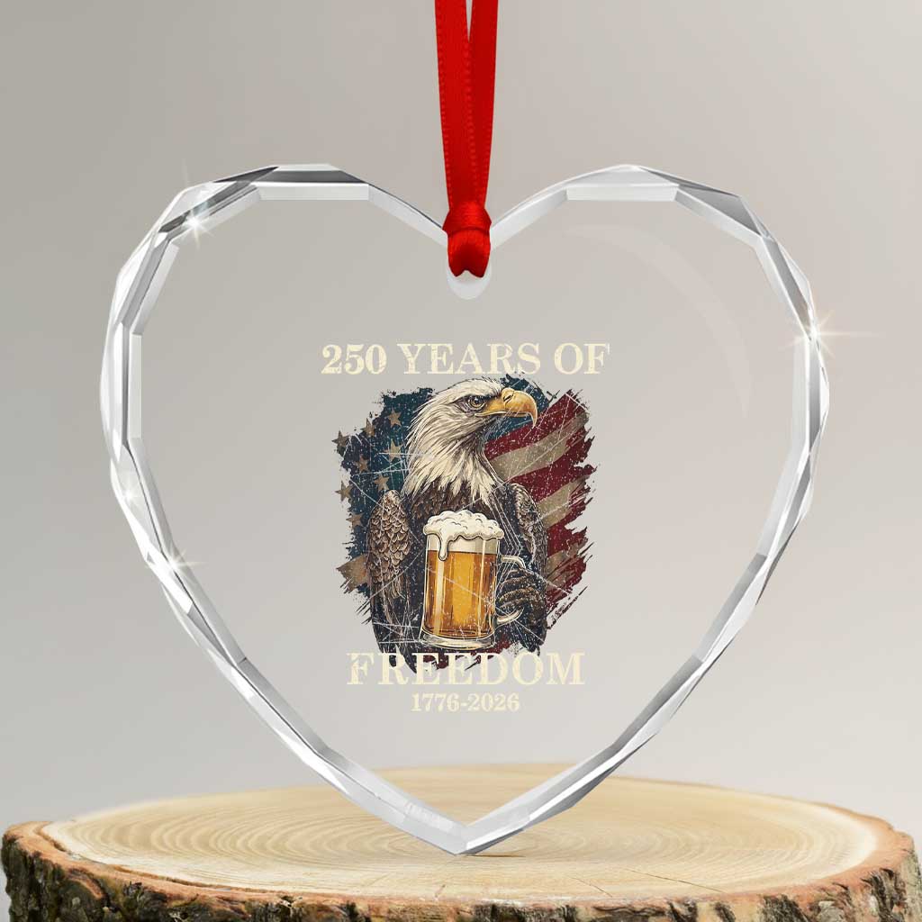 250 Years Of Freedom Heart Crystal Glass Ornament Bald Eagle Drinking Beer American Flag