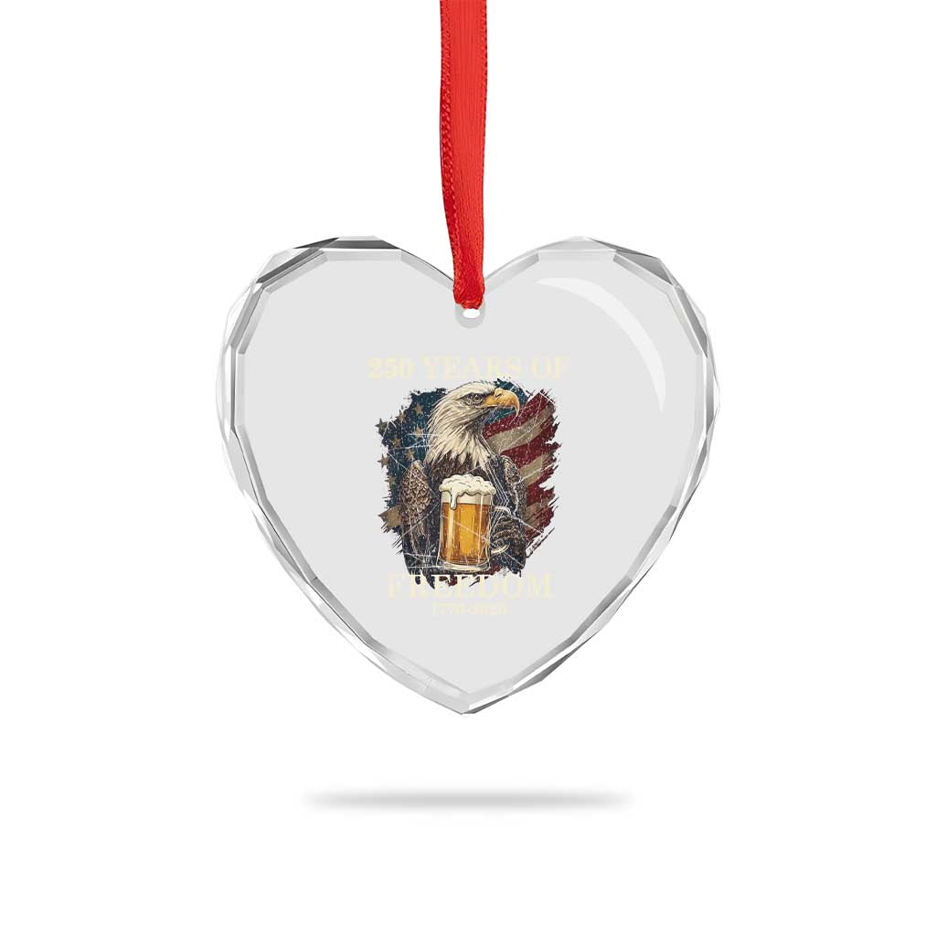 250 Years Of Freedom Heart Crystal Glass Ornament Bald Eagle Drinking Beer American Flag