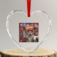 250 Years Of Freedom Heart Crystal Glass Ornament Funny Cat Selfie 4th of July Party