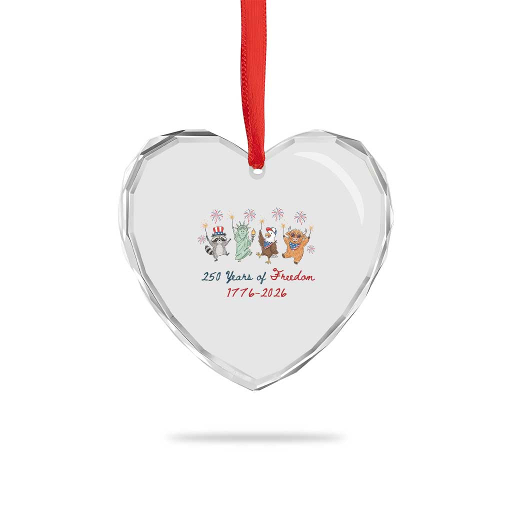 250 Years Of Freedom Heart Crystal Glass Ornament Patriotic Doodle America Raccoon Goose Highland Cow 4th of July