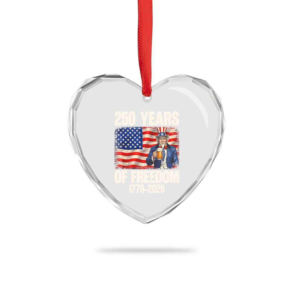 250 Years Of Freedom Heart Crystal Glass Ornament Patriotic Uncle Sam