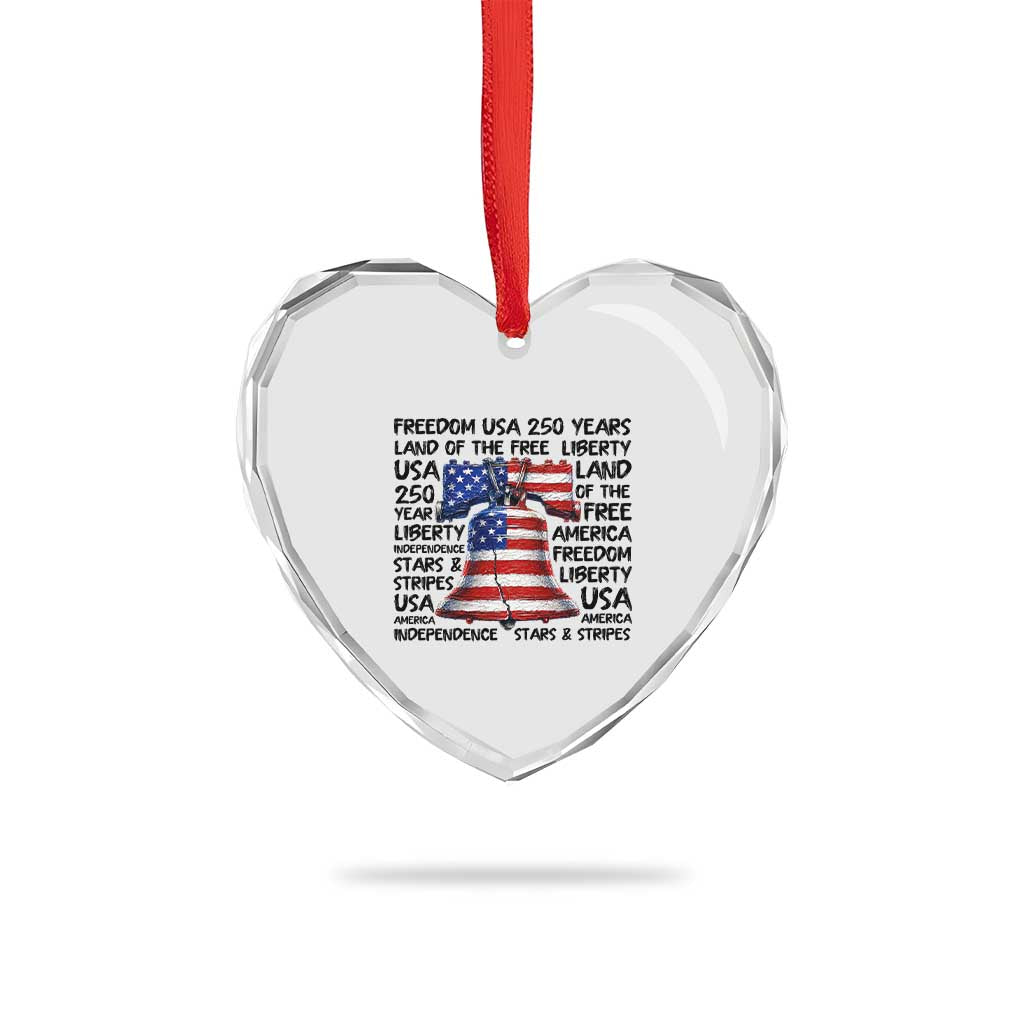 250 Years Of Freedom Heart Crystal Glass Ornament Red White Blue Liberty Bell