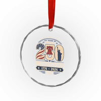 250 Years of Freedom Liberty Bell and Statue of Liberty Graphic Crystal Glass Ornament 1776 2026 US Pride American Flag Graphic Emblem