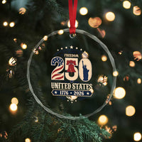 250 Years of Freedom Liberty Bell and Statue of Liberty Graphic Crystal Glass Ornament 1776 2026 US Pride American Flag Graphic Emblem