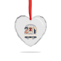 250 Years of Freedom Liberty Bell and Statue of Liberty Graphic Heart Crystal Glass Ornament 1776 2026 US Pride American Flag Graphic Emblem