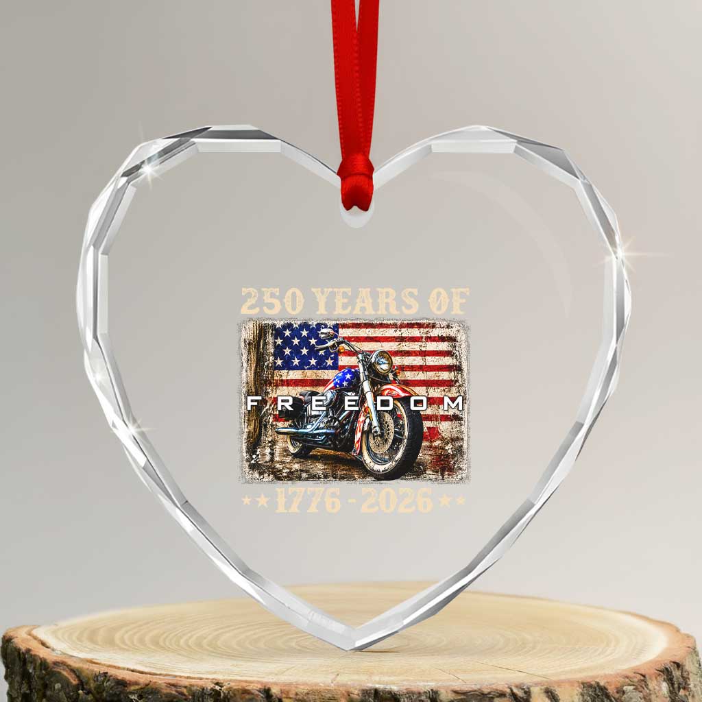 250 Years Of Freedom Motorcycle Patriotic Biker 1776 2026 Heart Crystal Glass Ornament