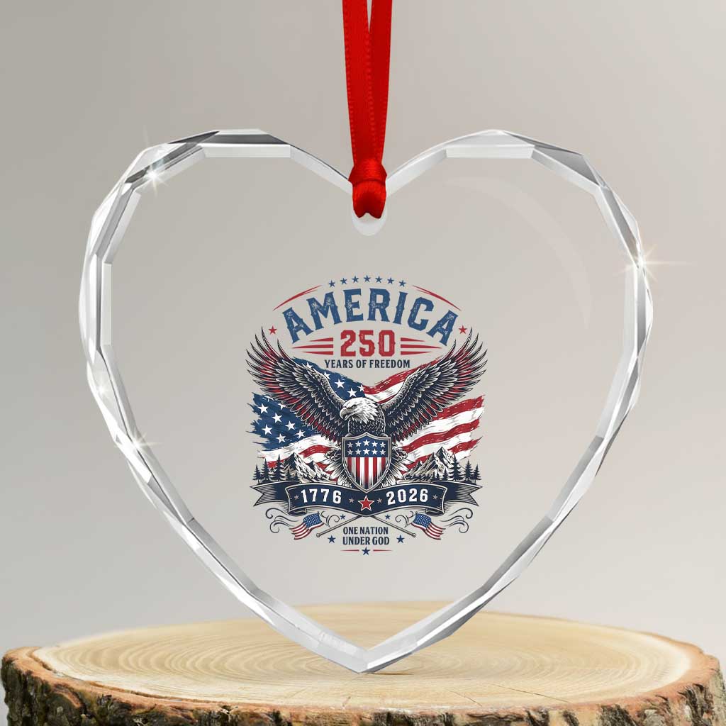 250 Years of Freedom Patriotic Eagle Heart Crystal Glass Ornament One Nation Under God 1776-2026 250th Anniversary
