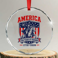 250 Years of Freedom Paul Revere Midnight Ride Crystal Glass Ornament Patriotic Historical Revolution American Flag Shield
