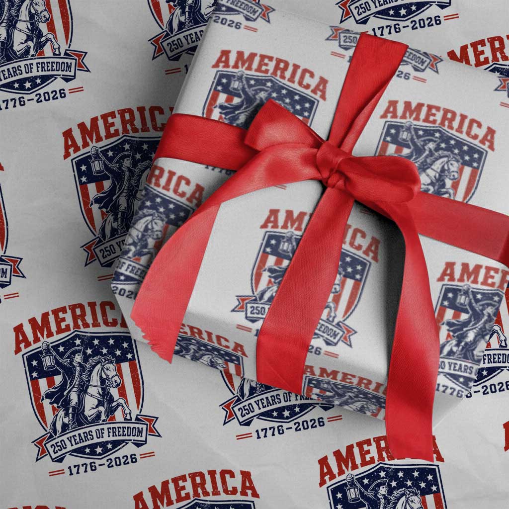250 Years of Freedom Paul Revere Midnight Ride Wrapping Paper Roll Patriotic Historical Revolution American Flag Shield