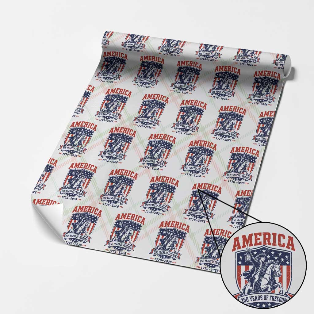 250 Years of Freedom Paul Revere Midnight Ride Wrapping Paper Roll Patriotic Historical Revolution American Flag Shield