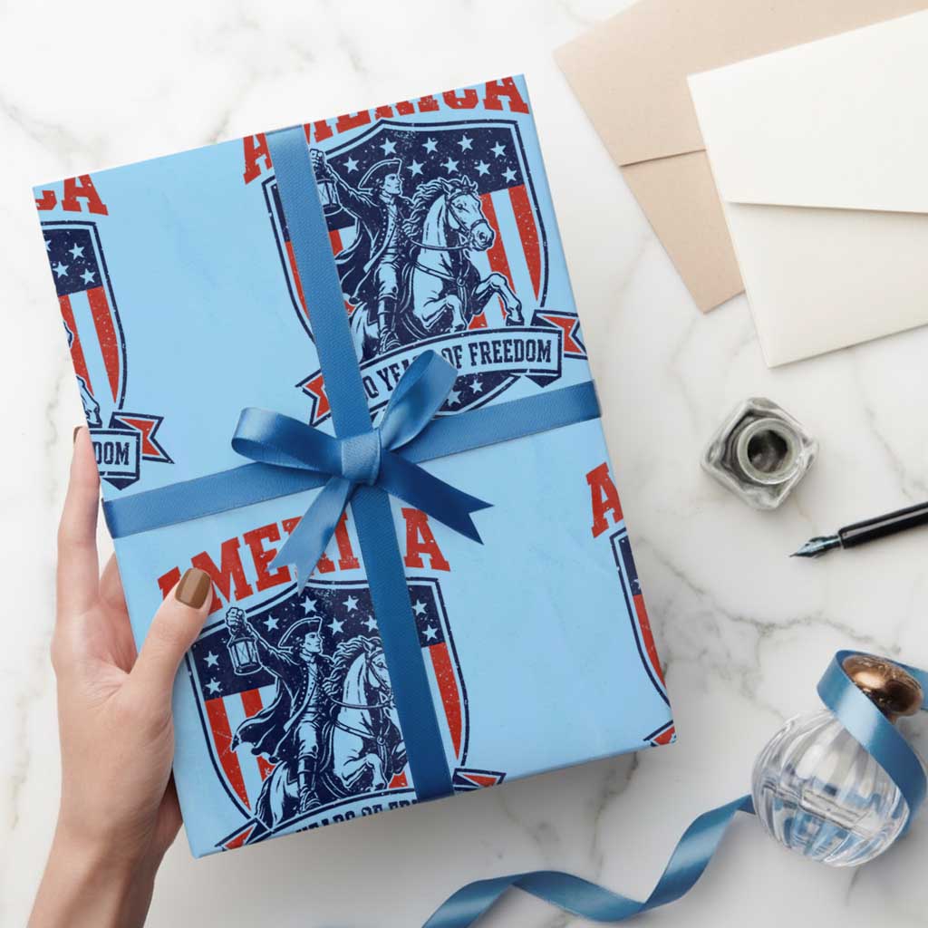 250 Years of Freedom Paul Revere Midnight Ride Wrapping Paper Roll Patriotic Historical Revolution American Flag Shield
