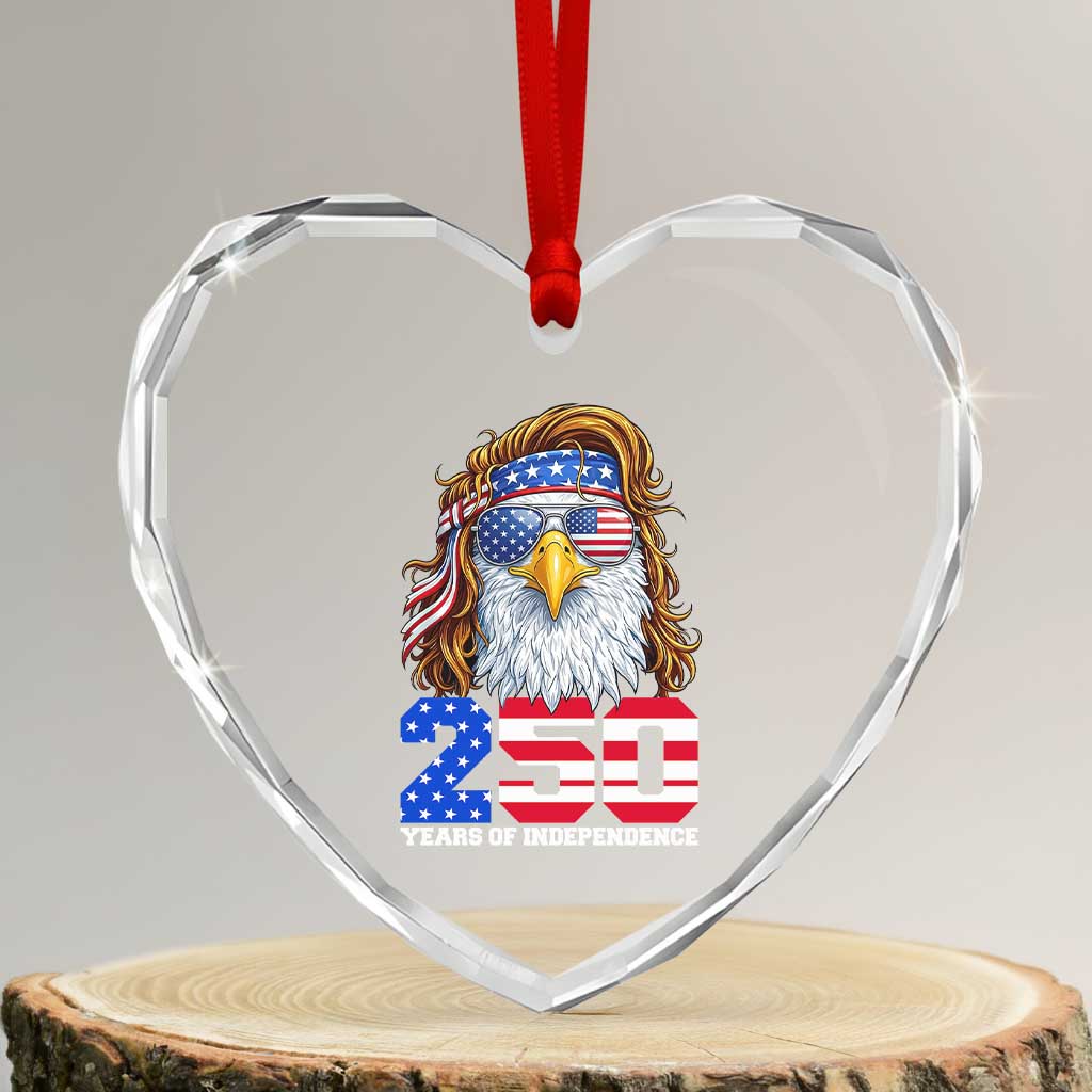 250 Years of Independece Patriotic Eagle Heart Crystal Glass Ornament 1776 2026 USA Flag 4th of July Semiquincentennial - Wonder Print Shop