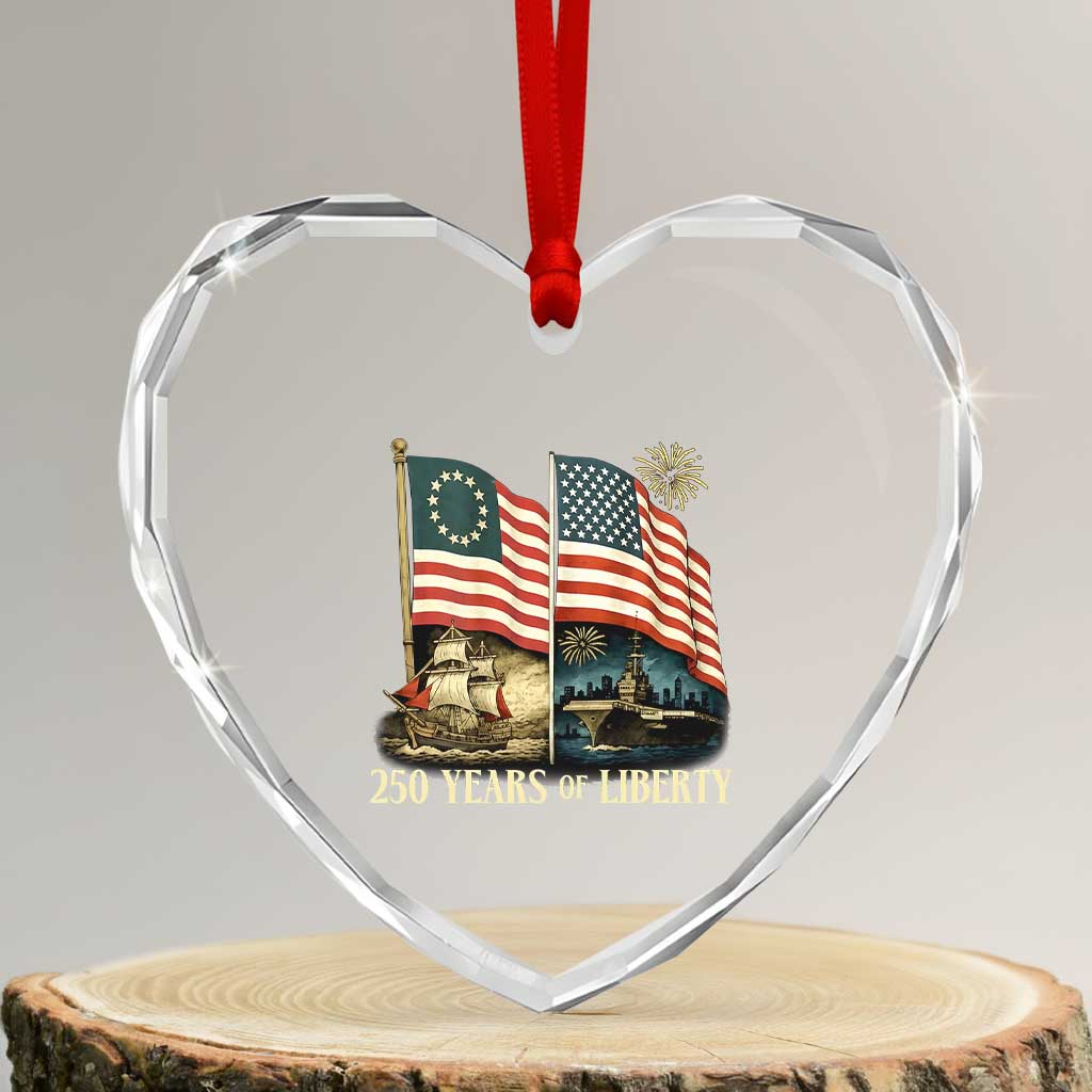 250 Years of Liberty Heart Crystal Glass Ornament US 250th Anniversary Semiquincentennial 2026 Patriotic - Wonder Print Shop