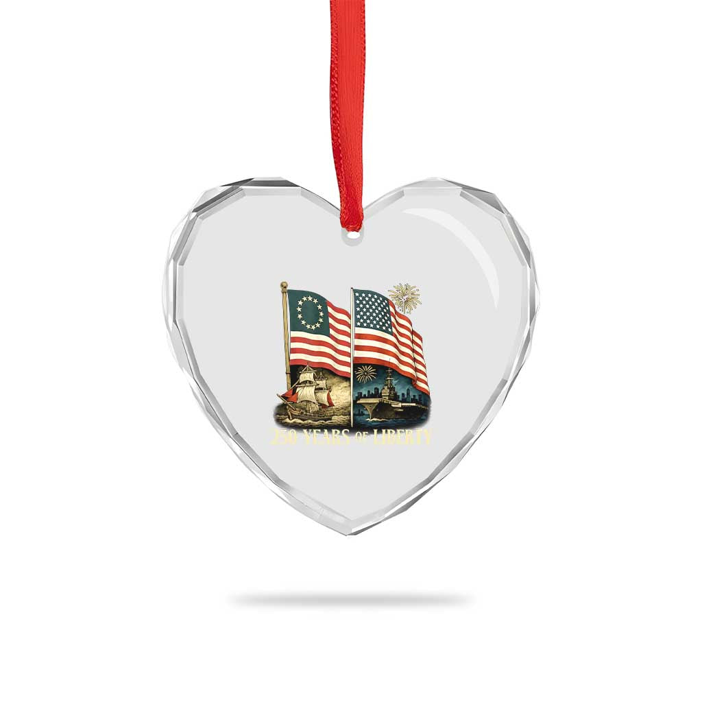 250 Years of Liberty Heart Crystal Glass Ornament US 250th Anniversary Semiquincentennial 2026 Patriotic - Wonder Print Shop