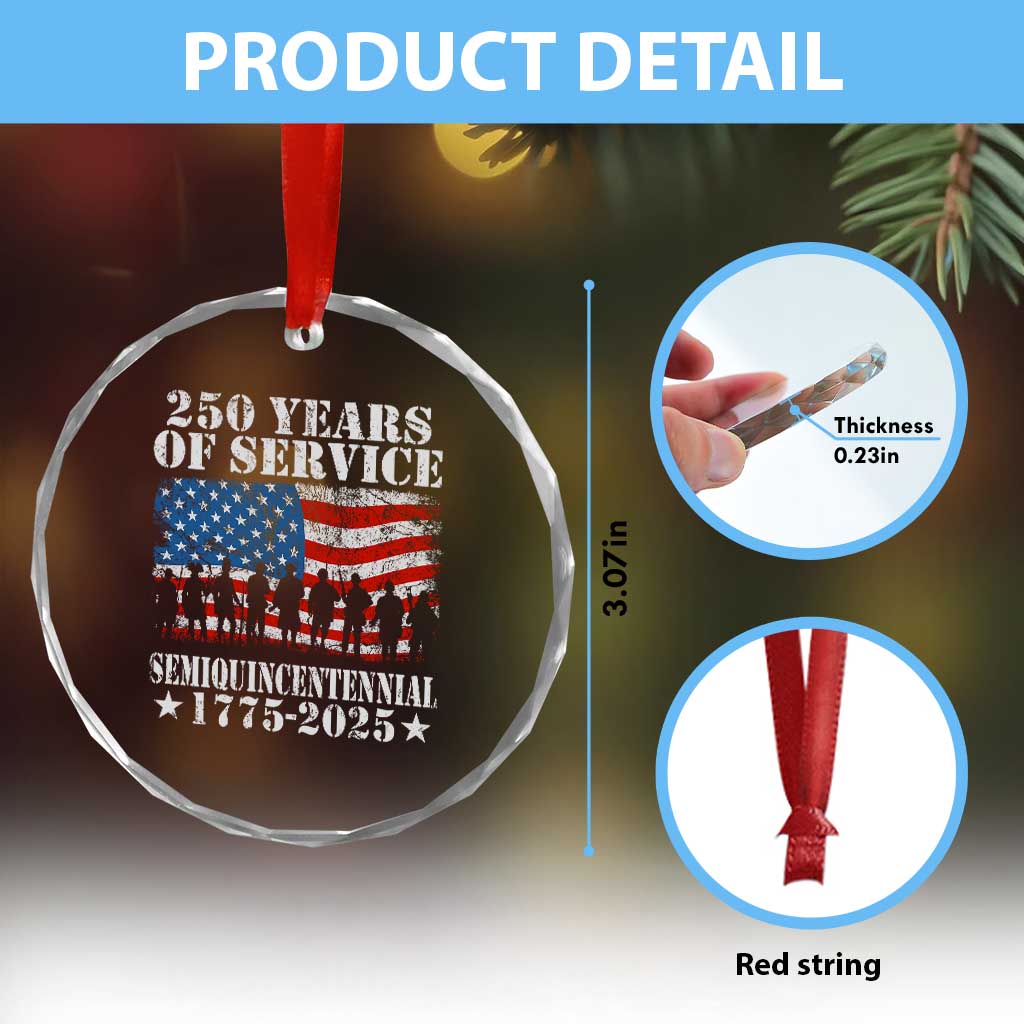 250 Years Of Service Semiquincentennial Crystal Glass Ornament US Military Army Birthday American Flag TS11