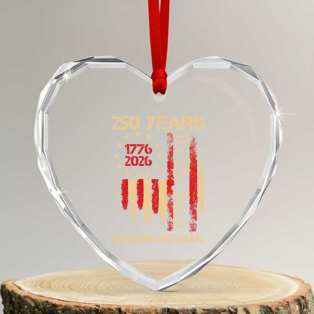 250 Years Semiquincentennial Heart Crystal Glass Ornament 250th America Anniversary Independence Day