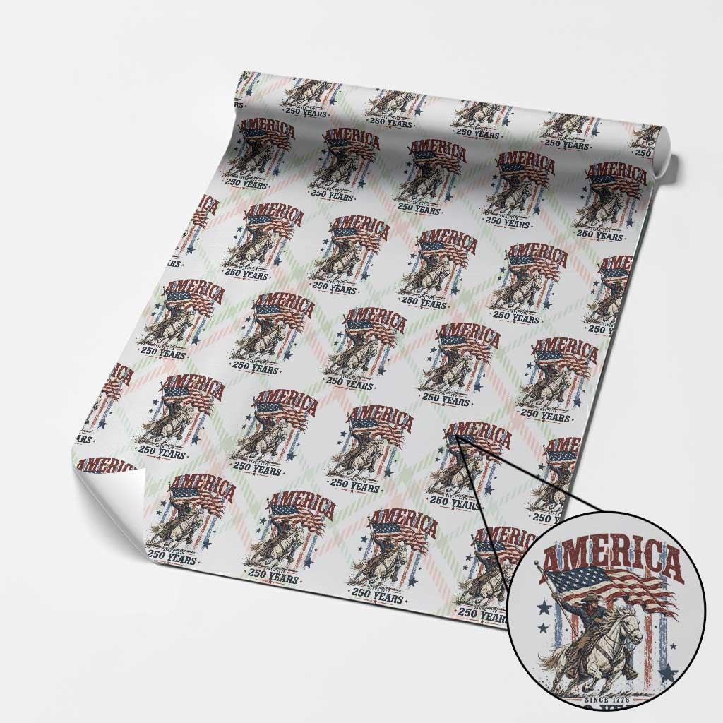 250 Years Since 1776 Cowboy on Horseback Wrapping Paper Roll Vintage Patriotic Western Style American Flag Semiquincentennial