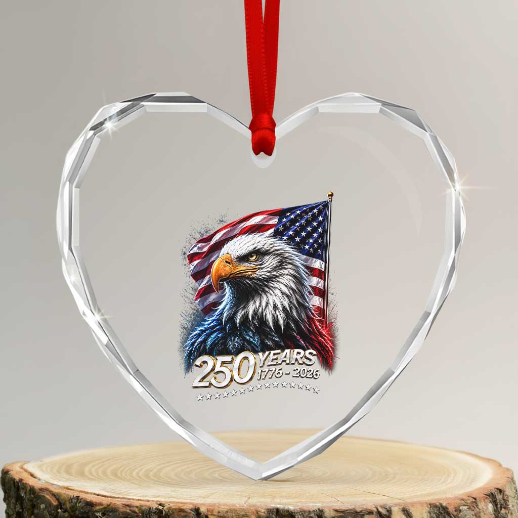 250 Years USA 250th Anniversary Heart Crystal Glass Ornament Patriotic Eagle 4th of July