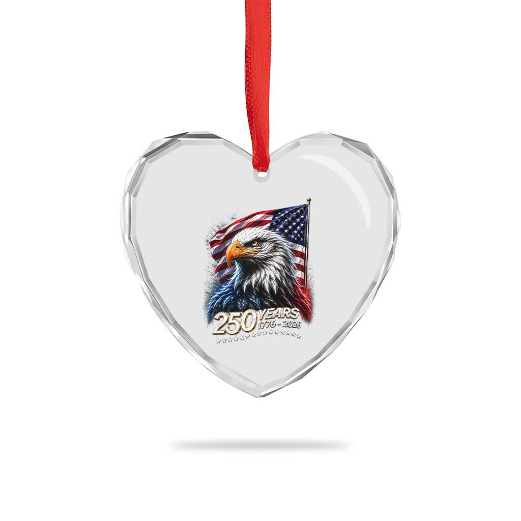 250 Years USA 250th Anniversary Heart Crystal Glass Ornament Patriotic Eagle 4th of July