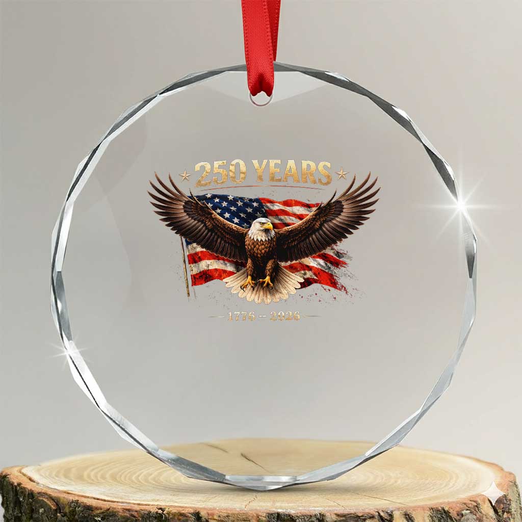 250 Years USA Crystal Glass Ornament Patriotic Eagle America Flag 250th Anniversary 1776 2026