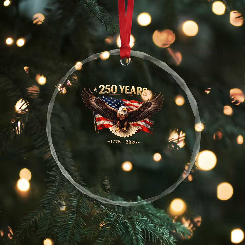 250 Years USA Crystal Glass Ornament Patriotic Eagle America Flag 250th Anniversary 1776 2026