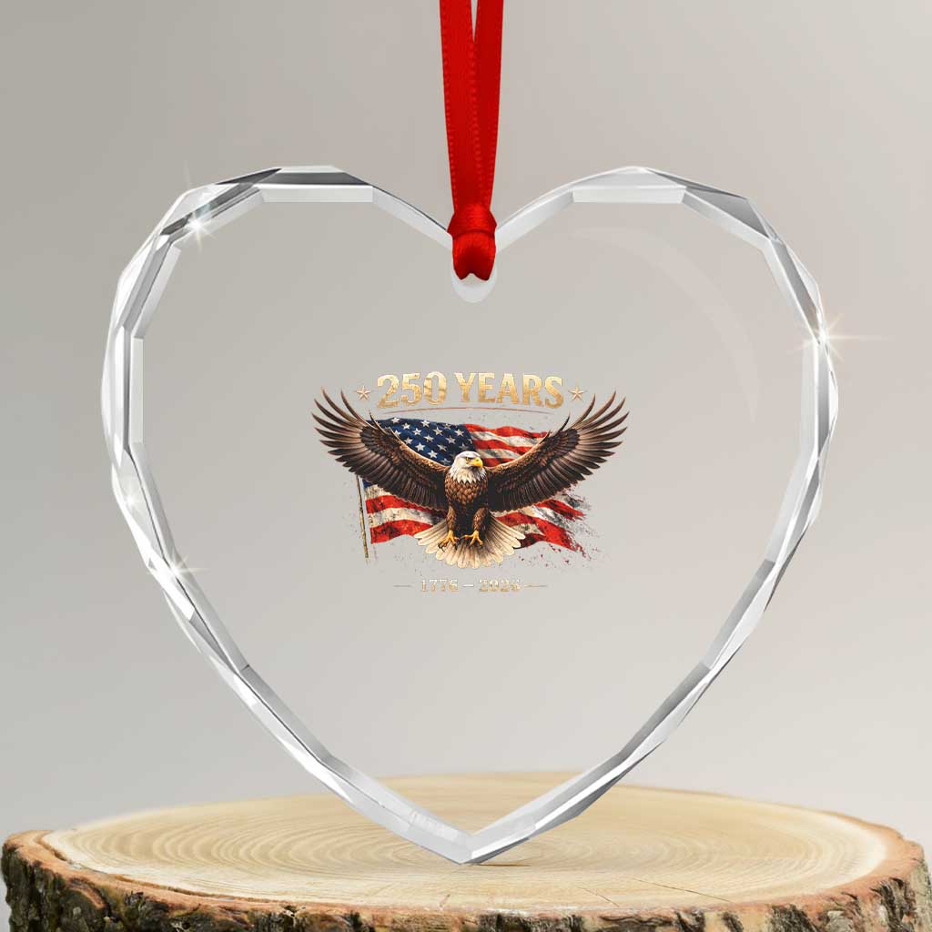 250 Years USA Heart Crystal Glass Ornament Patriotic Eagle America Flag 250th Anniversary 1776 2026