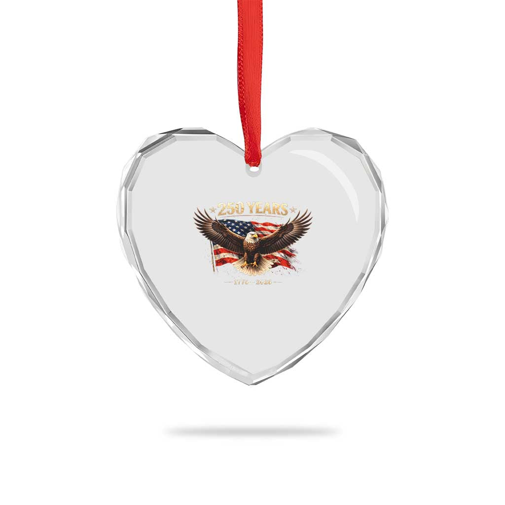 250 Years USA Heart Crystal Glass Ornament Patriotic Eagle America Flag 250th Anniversary 1776 2026