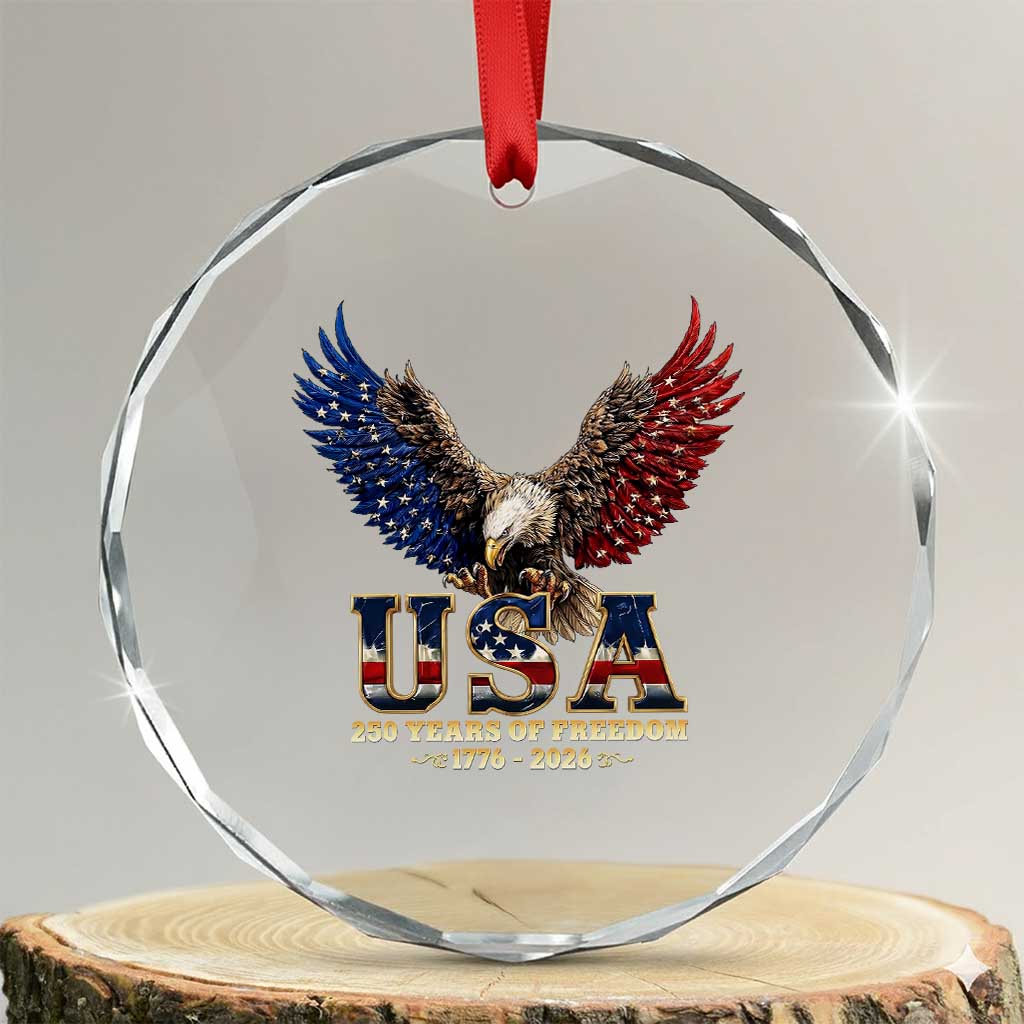 250 Years USA Majestic Bald Eagle Crystal Glass Ornament American Flag Wings Patriotic Semiquincentennial 250th Anniversary