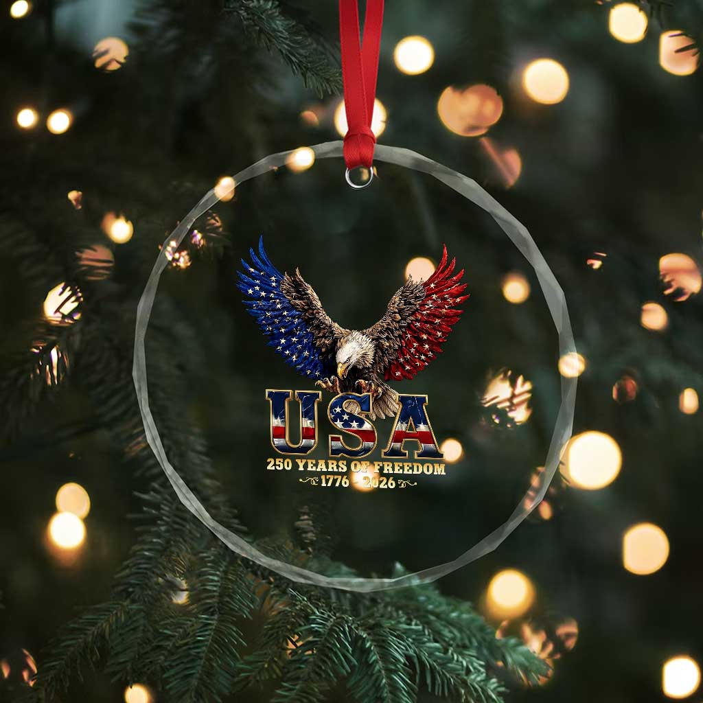 250 Years USA Majestic Bald Eagle Crystal Glass Ornament American Flag Wings Patriotic Semiquincentennial 250th Anniversary