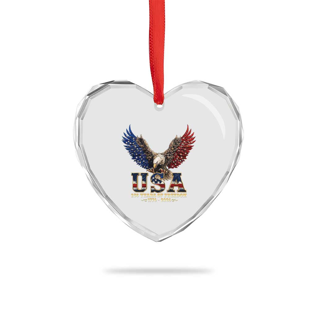 250 Years USA Majestic Bald Eagle Heart Crystal Glass Ornament American Flag Wings Patriotic Semiquincentennial 250th Anniversary