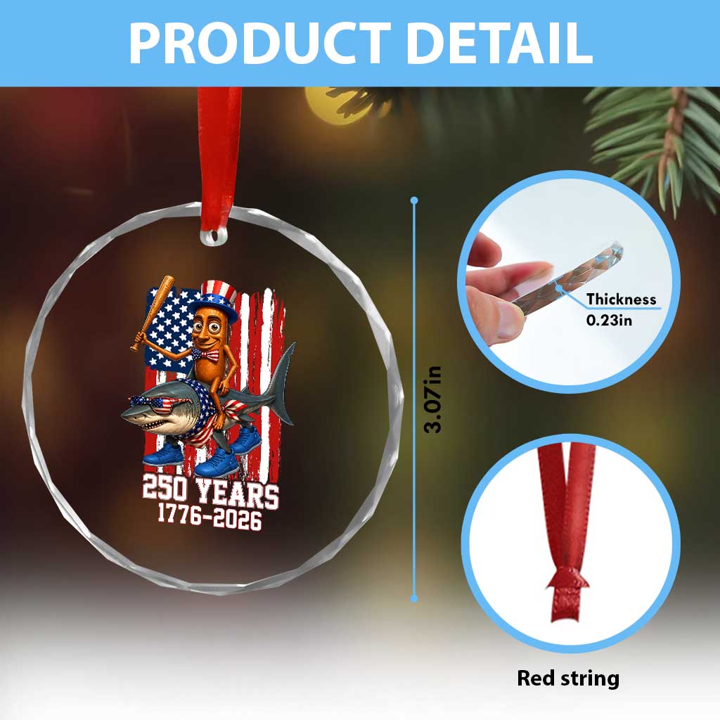 250th America Anniversary Crystal Glass Ornament Funny Tung Tung Tung Sahur Tralalero Tralala 4th of July