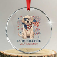 250th America Anniversary Crystal Glass Ornament Labrador Retriever American Flag 4th of July