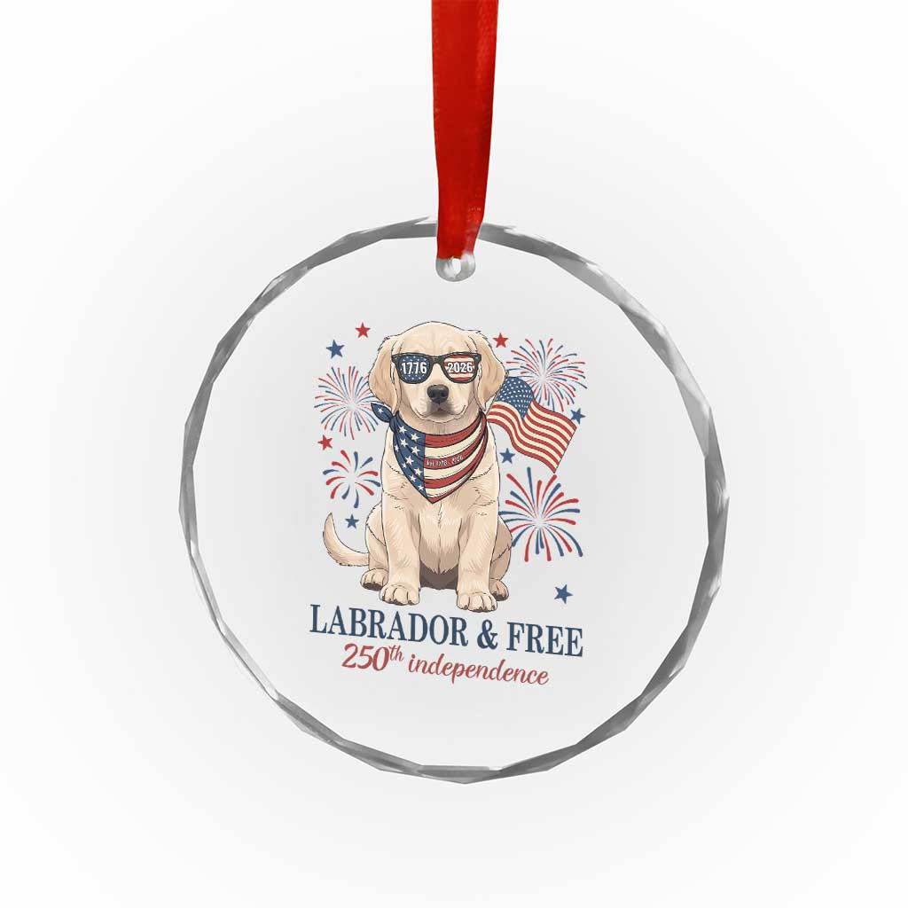 250th America Anniversary Crystal Glass Ornament Labrador Retriever American Flag 4th of July