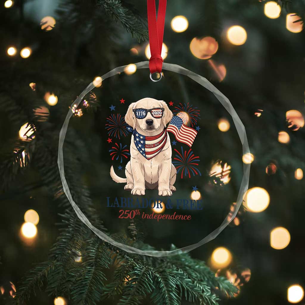 250th America Anniversary Crystal Glass Ornament Labrador Retriever American Flag 4th of July