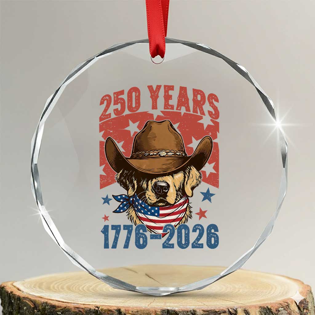 250th America Anniversary Crystal Glass Ornament Western Golden Retriever 4th of July