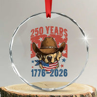 250th America Anniversary Crystal Glass Ornament Western Golden Retriever 4th of July