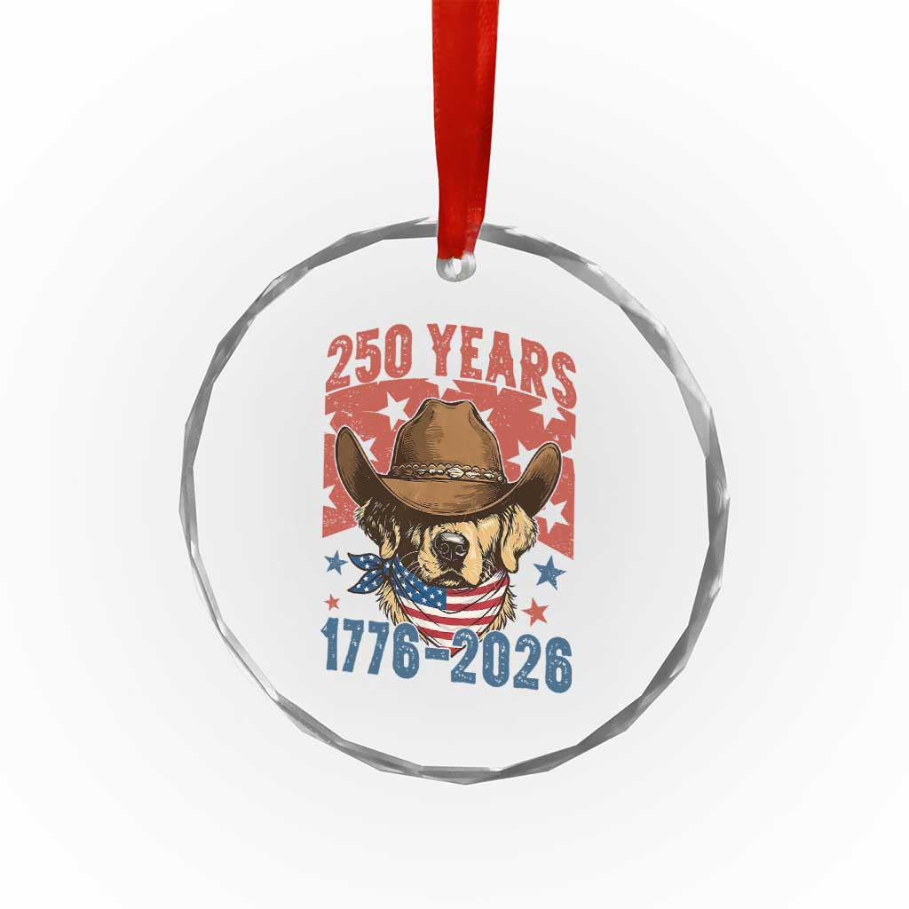 250th America Anniversary Crystal Glass Ornament Western Golden Retriever 4th of July