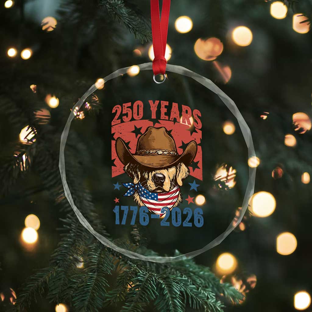 250th America Anniversary Crystal Glass Ornament Western Golden Retriever 4th of July