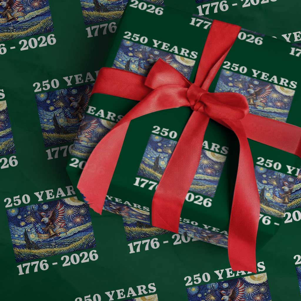 250th America Anniversary Wrapping Paper Roll Starry Night Patriotic Eagle Liberty Bell American Flag