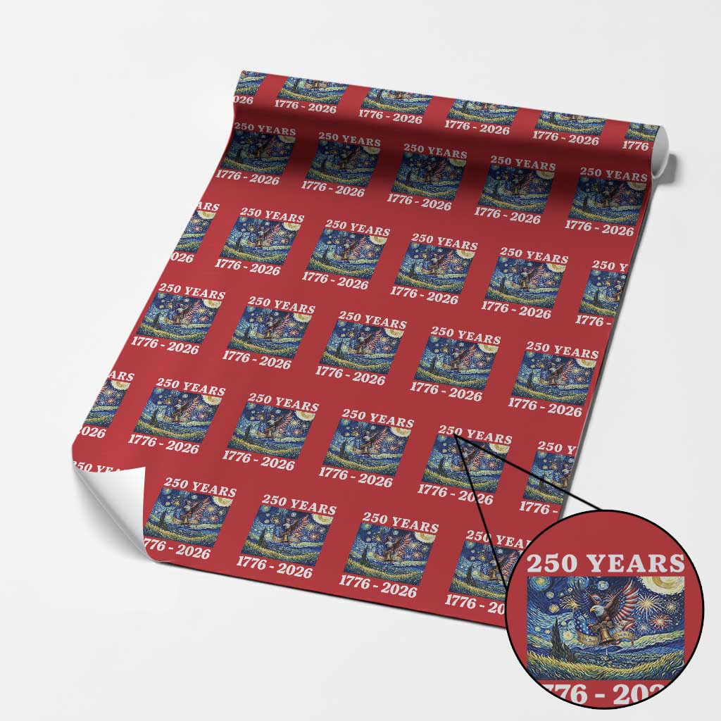 250th America Anniversary Wrapping Paper Roll Starry Night Patriotic Eagle Liberty Bell American Flag