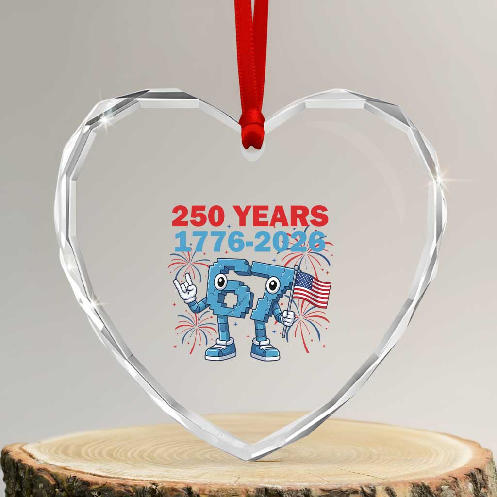 250th America Anniversary Heart Crystal Glass Ornament Funny Italian Brainrot Meme 4th of July