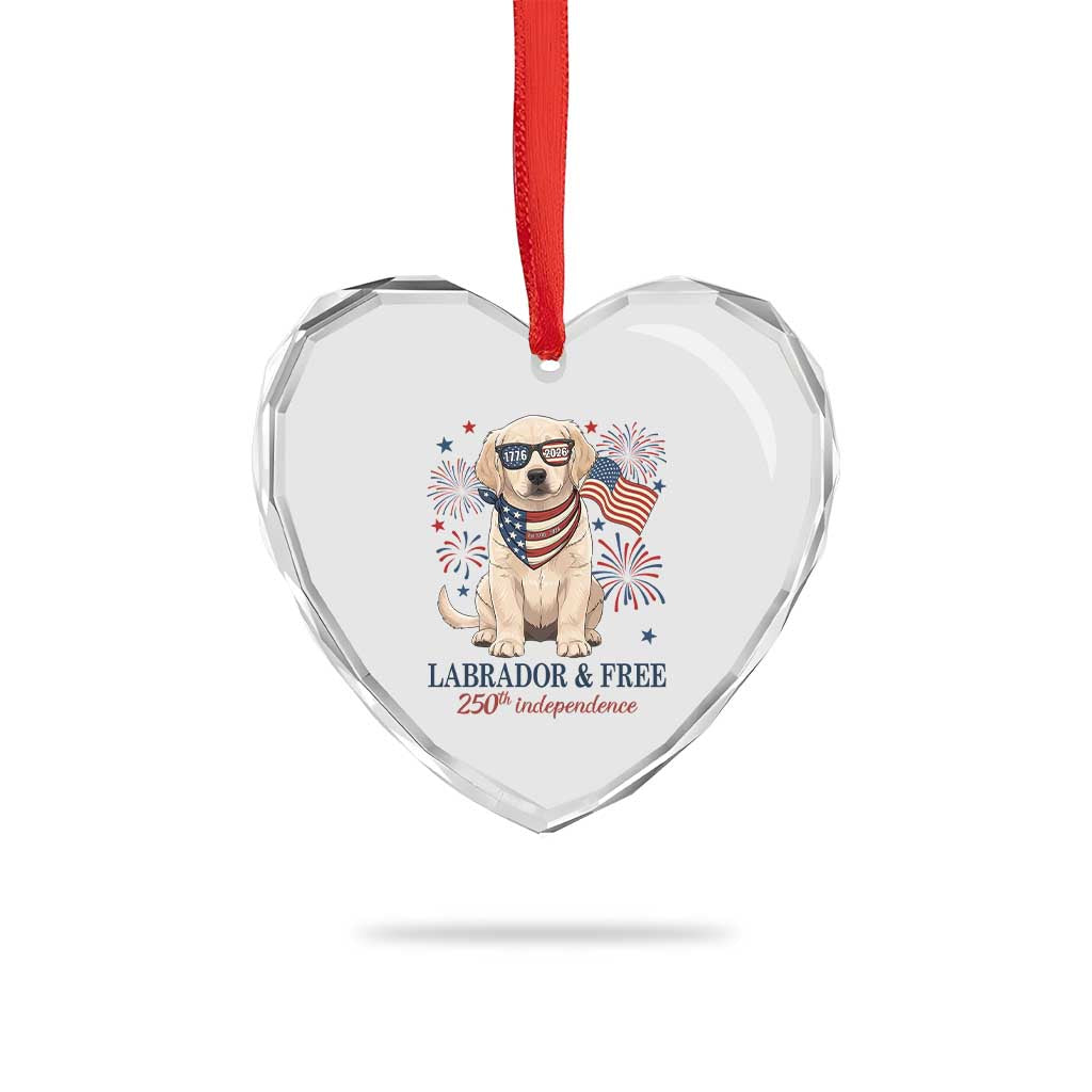 250th America Anniversary Heart Crystal Glass Ornament Labrador Retriever American Flag 4th of July