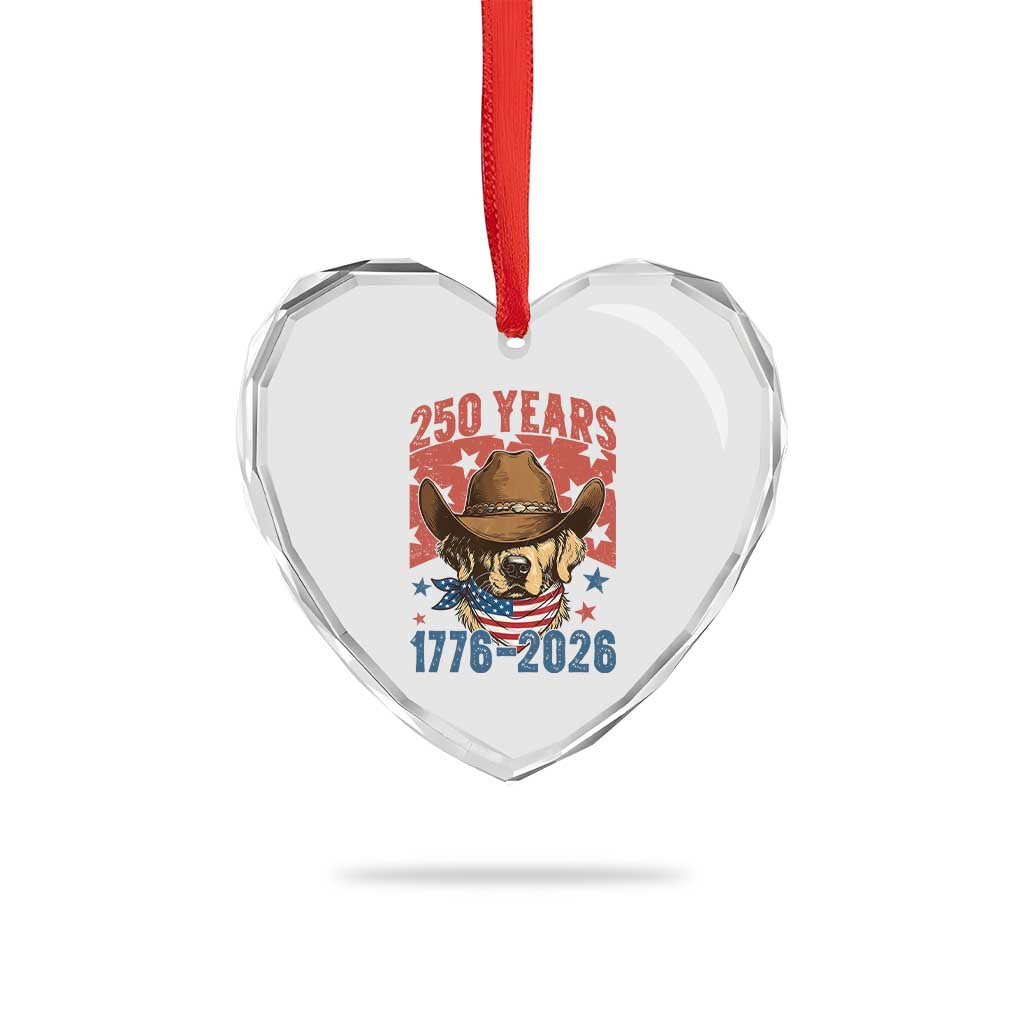 250th America Anniversary Heart Crystal Glass Ornament Western Golden Retriever 4th of July